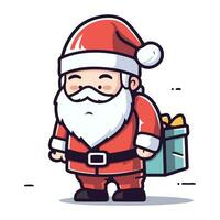 Santa Claus holding gift box. Vector illustration in flat cartoon style.