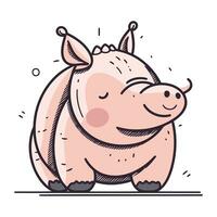 Vector illustration of cute cartoon pink pig. Isolated on white background.