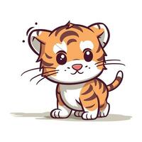 Cute cartoon tiger. Vector illustration. Isolated on white background.