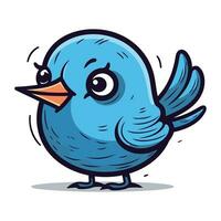 Cute blue bird cartoon character. Vector illustration isolated on white background.