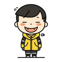 Cute little boy cartoon character vector illustration. Cute little boy in yellow raincoat.