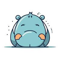 Cute hippopotamus with sad face. Vector illustration in cartoon style.
