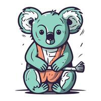 Cute cartoon koala sitting on the ground. Vector illustration.