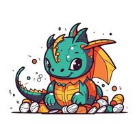 Cute little dragon. Vector illustration. Cartoon character. Isolated on white background.