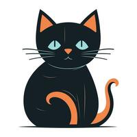 Cute black cat isolated on white background. Vector illustration in flat style.