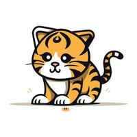 Cute cartoon tiger. Vector illustration. Isolated on white background.