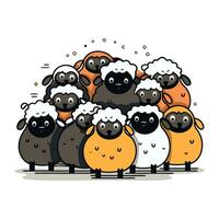 Sheep family   cute cartoon vector illustration of a group of sheep.