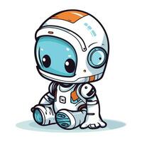 Astronaut sitting on the floor. Cute cartoon vector illustration.