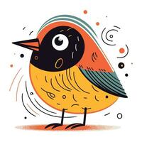 Cute cartoon bullfinch. Hand drawn vector illustration in doodle style.