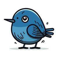 Cute blue bird cartoon character. Vector illustration isolated on white background.