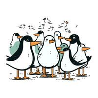 Vector illustration of a group of penguins on a white background.