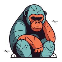 Gorilla sitting on the ground. Vector illustration in cartoon style.