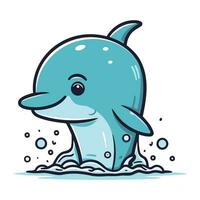 Cute cartoon dolphin. Vector illustration isolated on a white background.