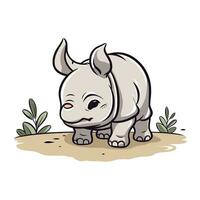 Cute rhinoceros. Vector illustration on white background.