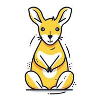 Cute cartoon kangaroo sitting on the ground. Vector illustration.