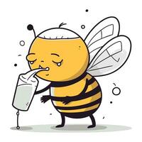 ilustración de un dibujos animados abeja con un rociar botella de leche. vector