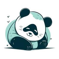 Cute cartoon panda sitting on the ground. Vector illustration.