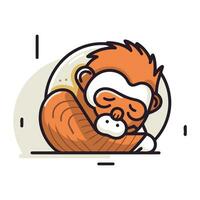 Cute monkey sleeping on the pillow. Vector illustration in flat style.