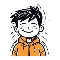 Smiling boy in warm clothes. Vector illustration in doodle style.