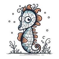 Seahorse. Sea animal. Vector illustration in doodle style.