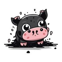 Cute cartoon hippo. Vector illustration isolated on white background.