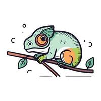 Cute chameleon on a tree branch. Vector illustration.