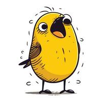 Cute little yellow bird isolated on white background. Vector illustration.