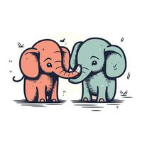 Cute cartoon elephants. Hand drawn vector illustration in doodle style.