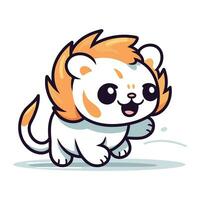 Cute cartoon lion running. Vector illustration. Isolated on white background.