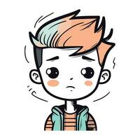 Cute cartoon boy with angry expression. Vector illustration on white background.