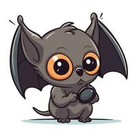 Cute little bat with big eyes. Cartoon character. Vector illustration.