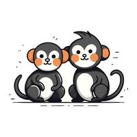 cute monkey cartoon icon vector illustration design graphic flat style black and white