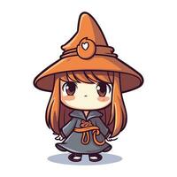 Cute little witch girl. Vector illustration isolated on white background.