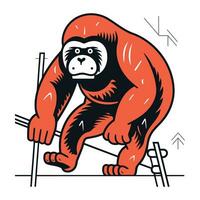 Vector illustration of a gorilla climbing on a ladder. Hand drawn style.