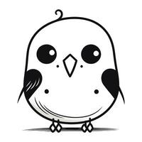 Cute cartoon bird. Black and white vector illustration isolated on white background.