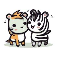 Zebra and zebra cartoon character vector illustration. Cute kawaii animal character.