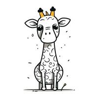 Cute giraffe with a crown on his head. Vector illustration.