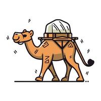 Camel with a helmet. Vector illustration in flat cartoon style.