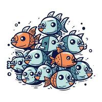 Cute cartoon fishes. Vector illustration of a group of fishes.