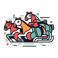 Colorful vector illustration of a merry go round with horses