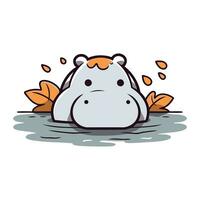 Cute hippopotamus crying in the water. Vector illustration.