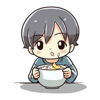 Illustration of a Kid Girl Eating a Bowl of Corn Flakes vector