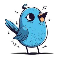 Cute cartoon blue bird. Vector illustration isolated on white background.