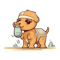 linda dibujos animados perro con un botella de leche. vector ilustración.