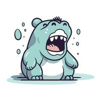 Cute cartoon hippopotamus. Vector illustration. Isolated on white background.