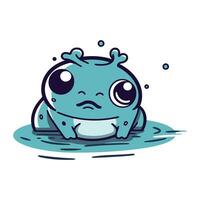 Frog in the water. Cute cartoon character. Vector illustration.