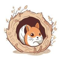 Cute cartoon hamster in a nest. Vector illustration isolated on white background.