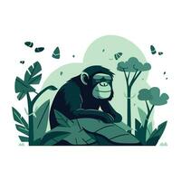 Chimpanzee in the jungle. Vector illustration in flat style