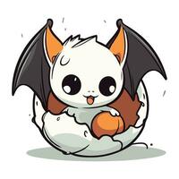 Vector illustration of a cute cartoon bat in eggshell. Halloween concept.