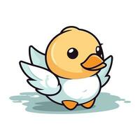 Cute little duckling cartoon vector illustration isolated on white background.